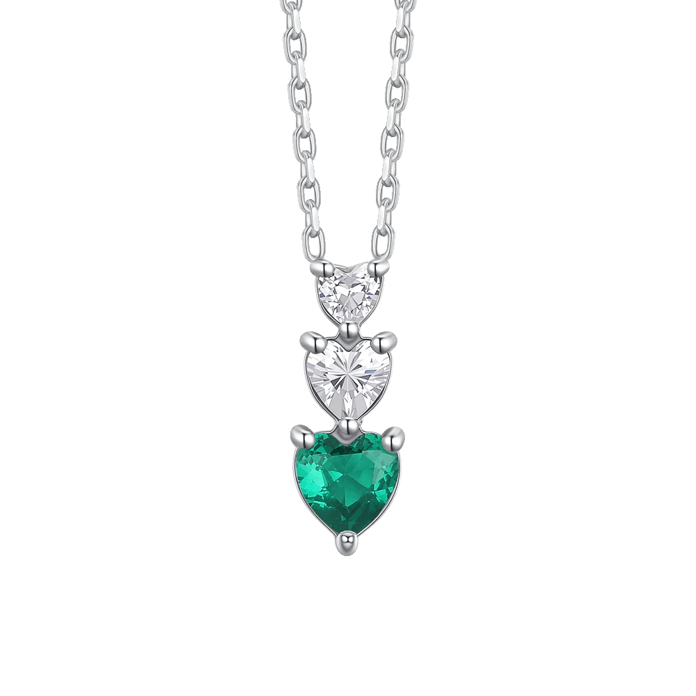 Collana Luca Barra Acciaio Pendente Trilogy 2 Cristalli Cuore Verde