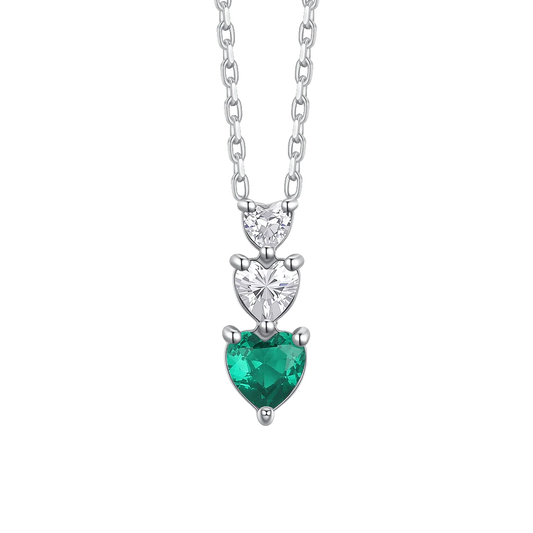 Collana Luca Barra Acciaio Pendente Trilogy 2 Cristalli Cuore Verde
