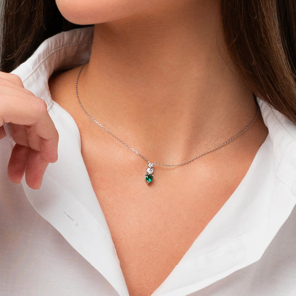 Collana Luca Barra Acciaio Pendente Trilogy 2 Cristalli Cuore Verde