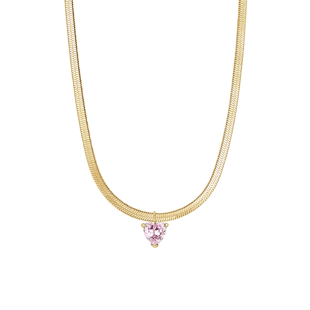 Collana Luca Barra Pvd Oro Maglia Snake Pendente Cristallo Rosa Cuore
