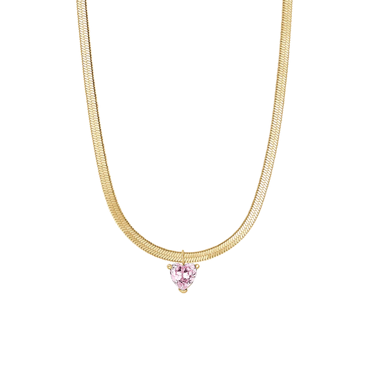 Collana Luca Barra Pvd Oro Maglia Snake Pendente Cristallo Rosa Cuore