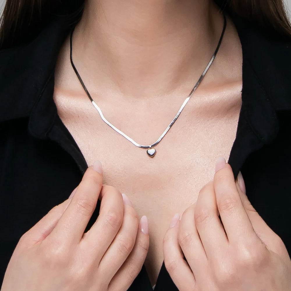 Collana Luca Barra Acciaio Maglia Snake Pendente Cuore