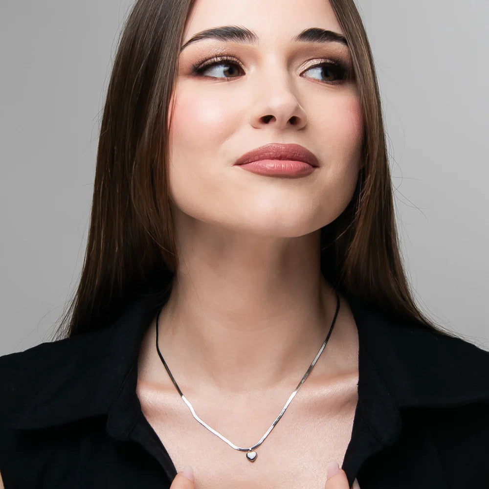 Collana Luca Barra Acciaio Maglia Snake Pendente Cuore