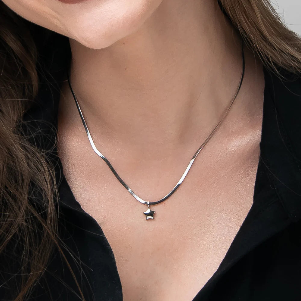 Collana Luca Barra Acciaio Maglia Snake Pendente Stella