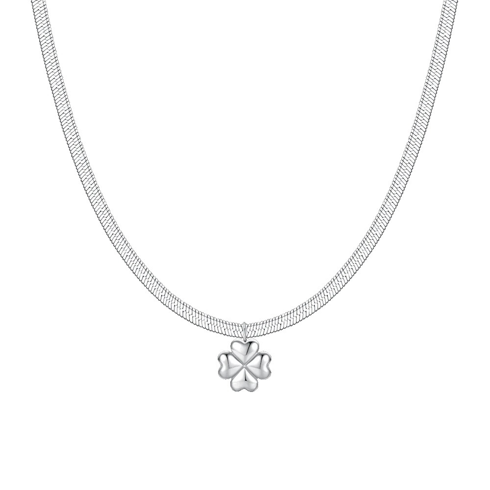 Collana Luca Barra Acciaio Maglia Snake Pendente Quadrifoglio