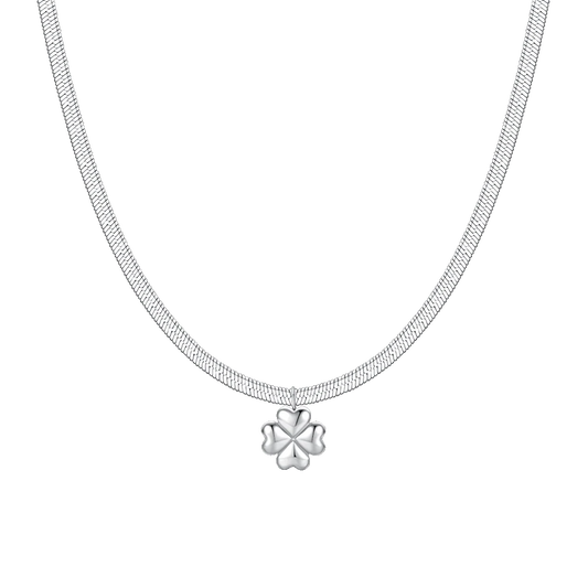 Collana Luca Barra Acciaio Maglia Snake Pendente Quadrifoglio