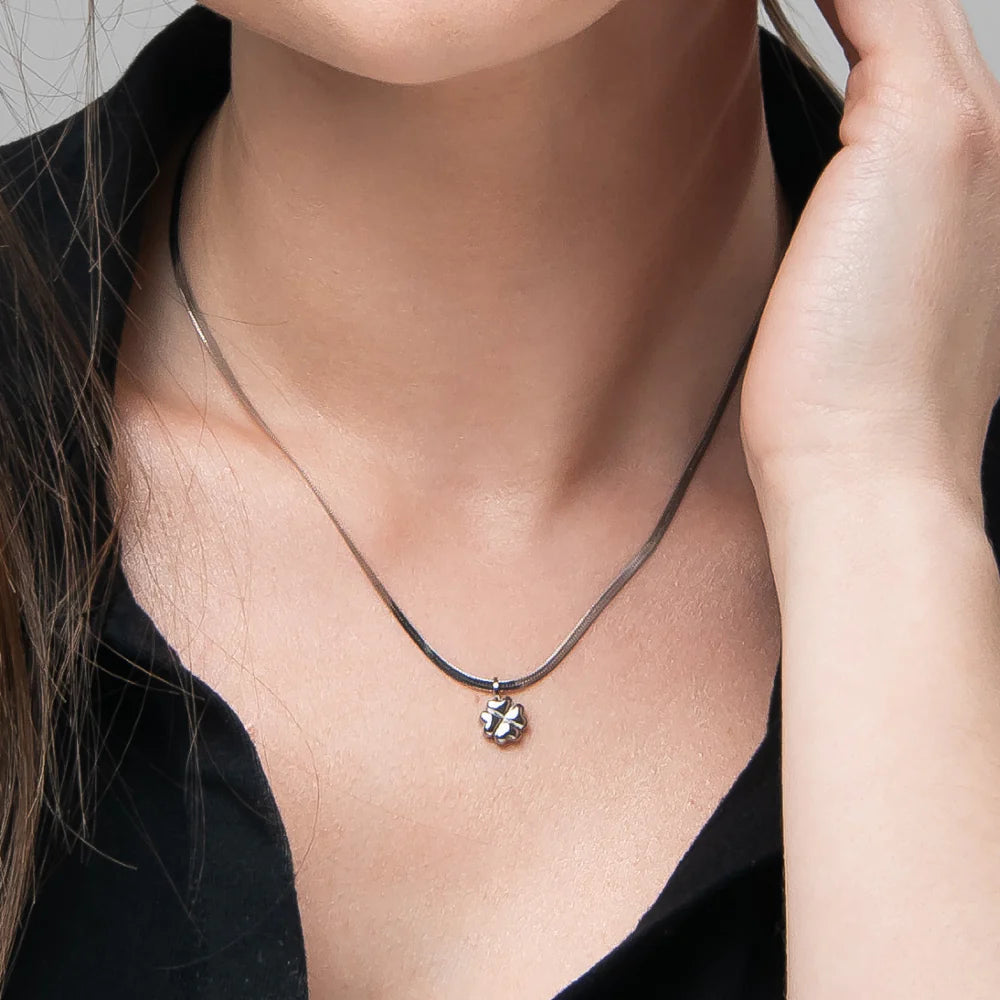 Collana Luca Barra Acciaio Maglia Snake Pendente Quadrifoglio