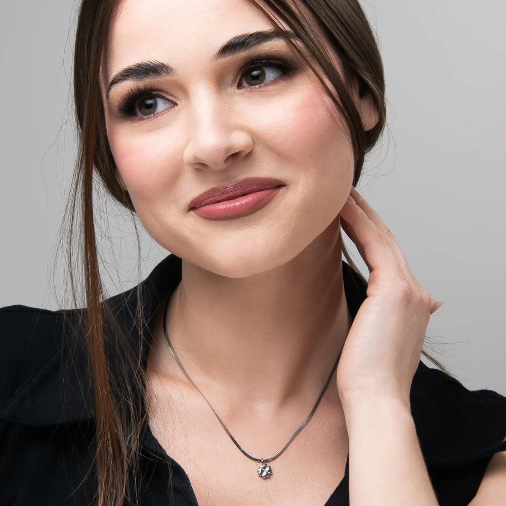 Collana Luca Barra Acciaio Maglia Snake Pendente Quadrifoglio