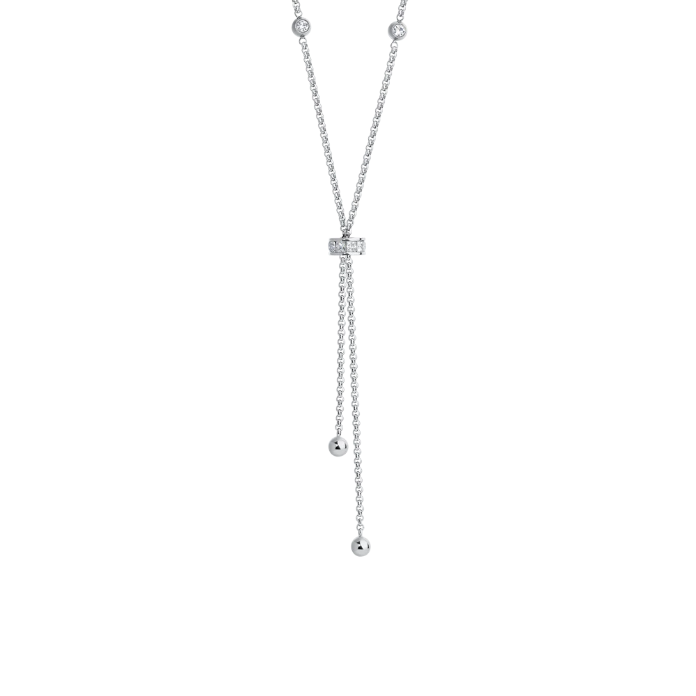 Collana Luca Barra Saliscendi Acciaio Con 2 Punti Luce E Rondella Centrale