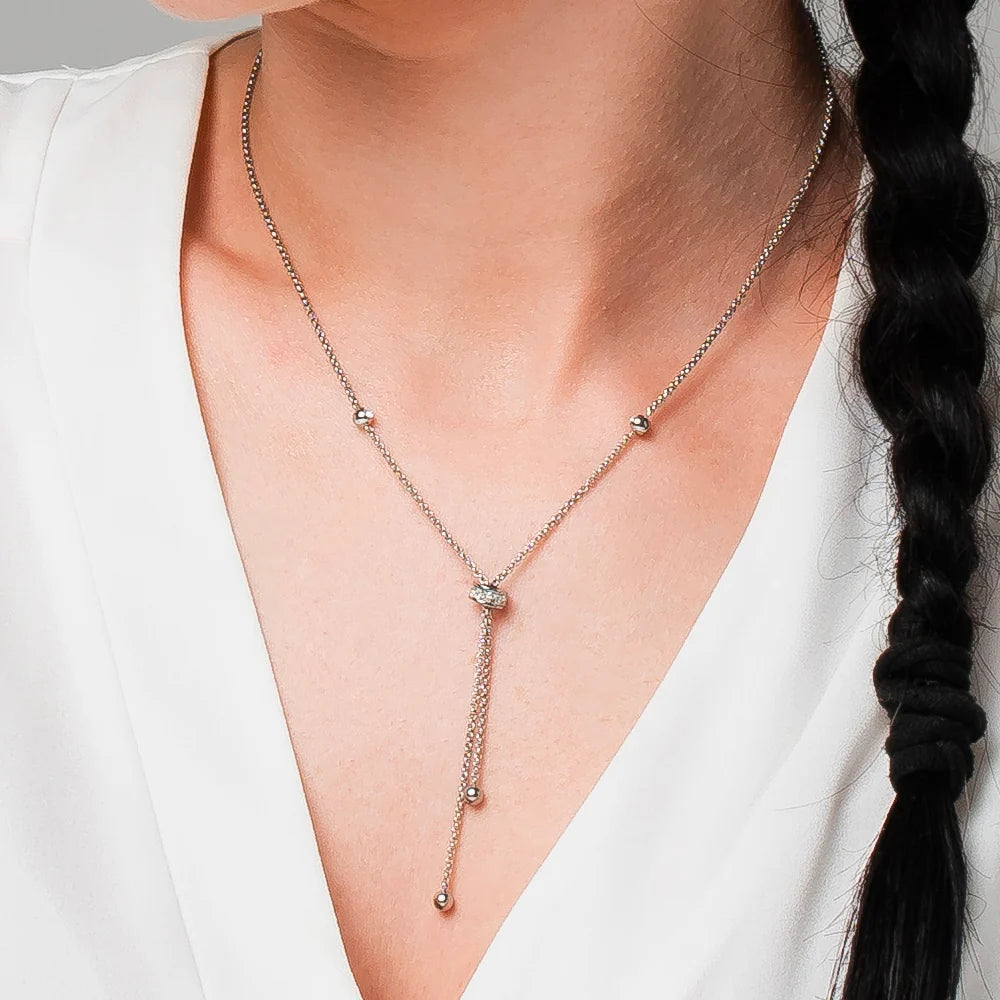Collana Luca Barra Saliscendi Acciaio Con 2 Punti Luce E Rondella Centrale