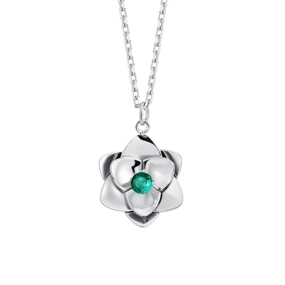 Collana Luca Barra Acciaio Pendente Fiore Cristallo Verde