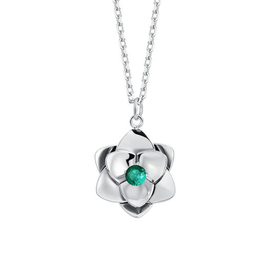Collana Luca Barra Acciaio Pendente Fiore Cristallo Verde