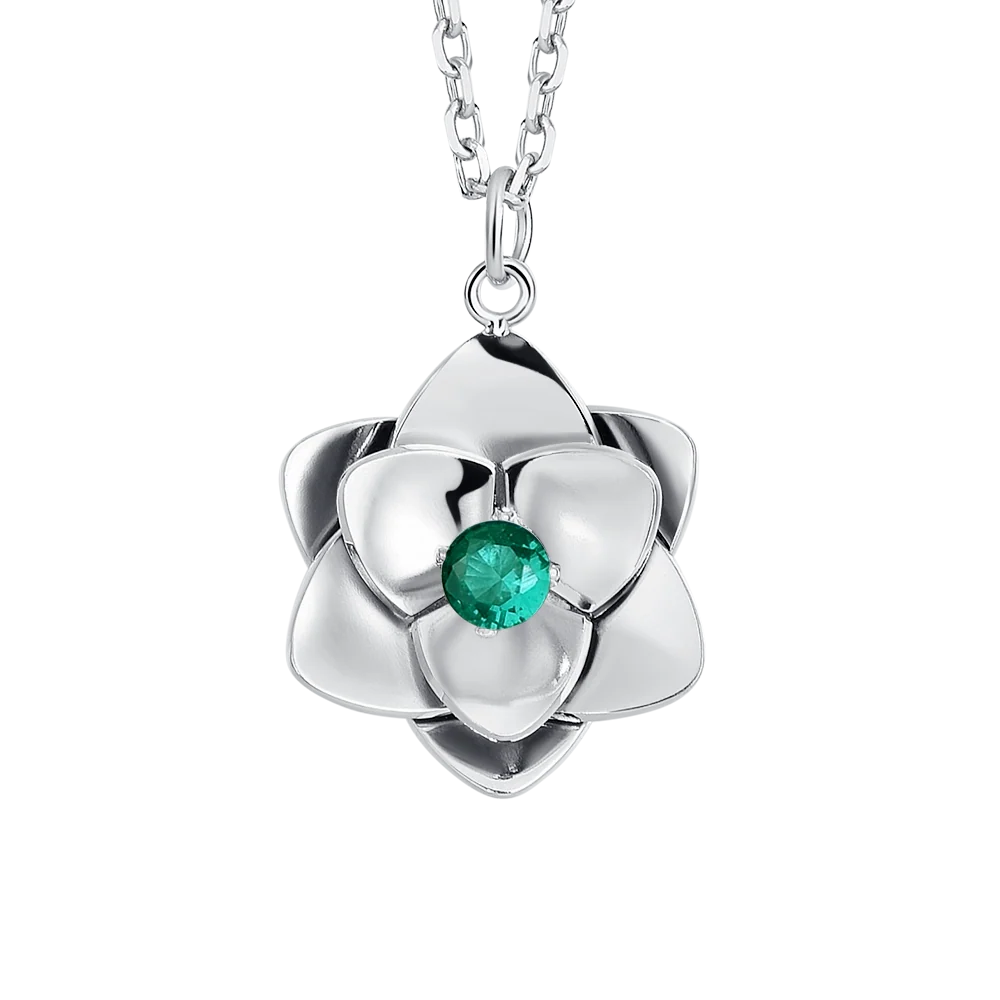 Collana Luca Barra Acciaio Pendente Fiore Cristallo Verde