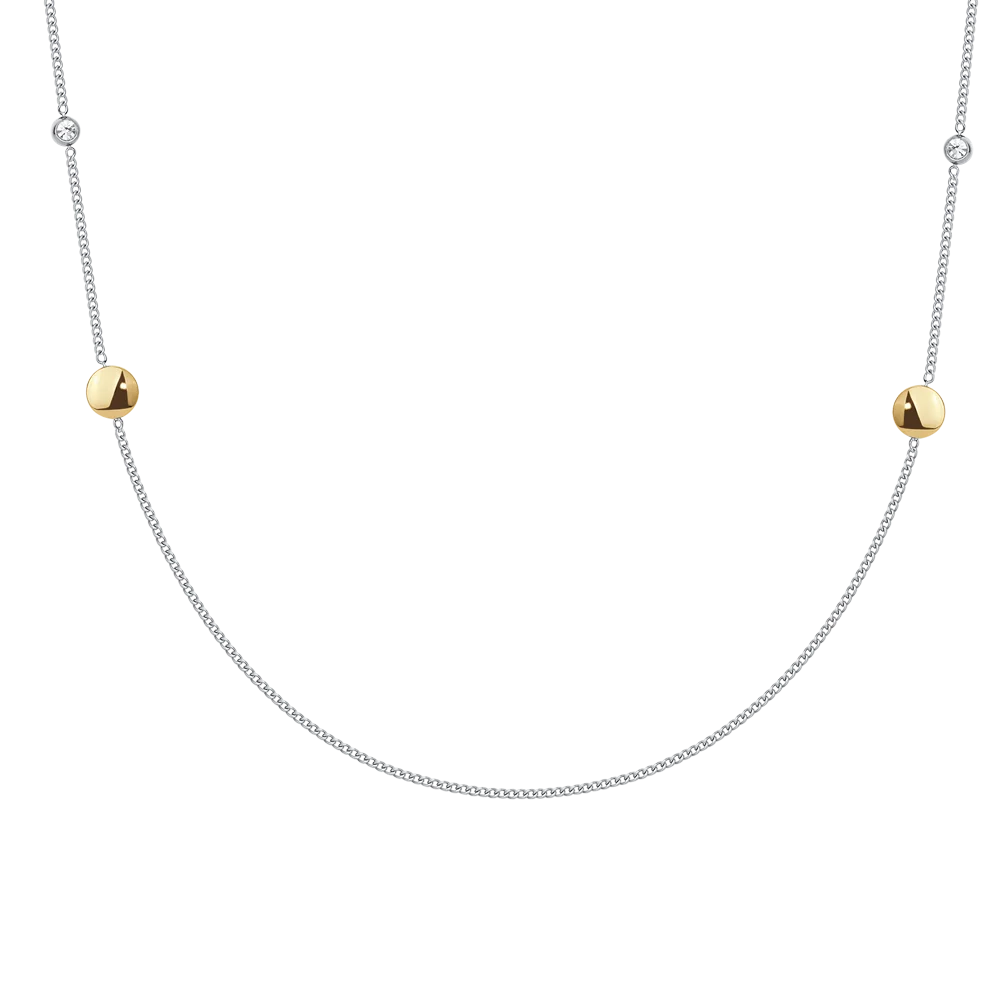 Collana Luca Barra Acciao Con Dischetti Pvd Oro e Cristalli