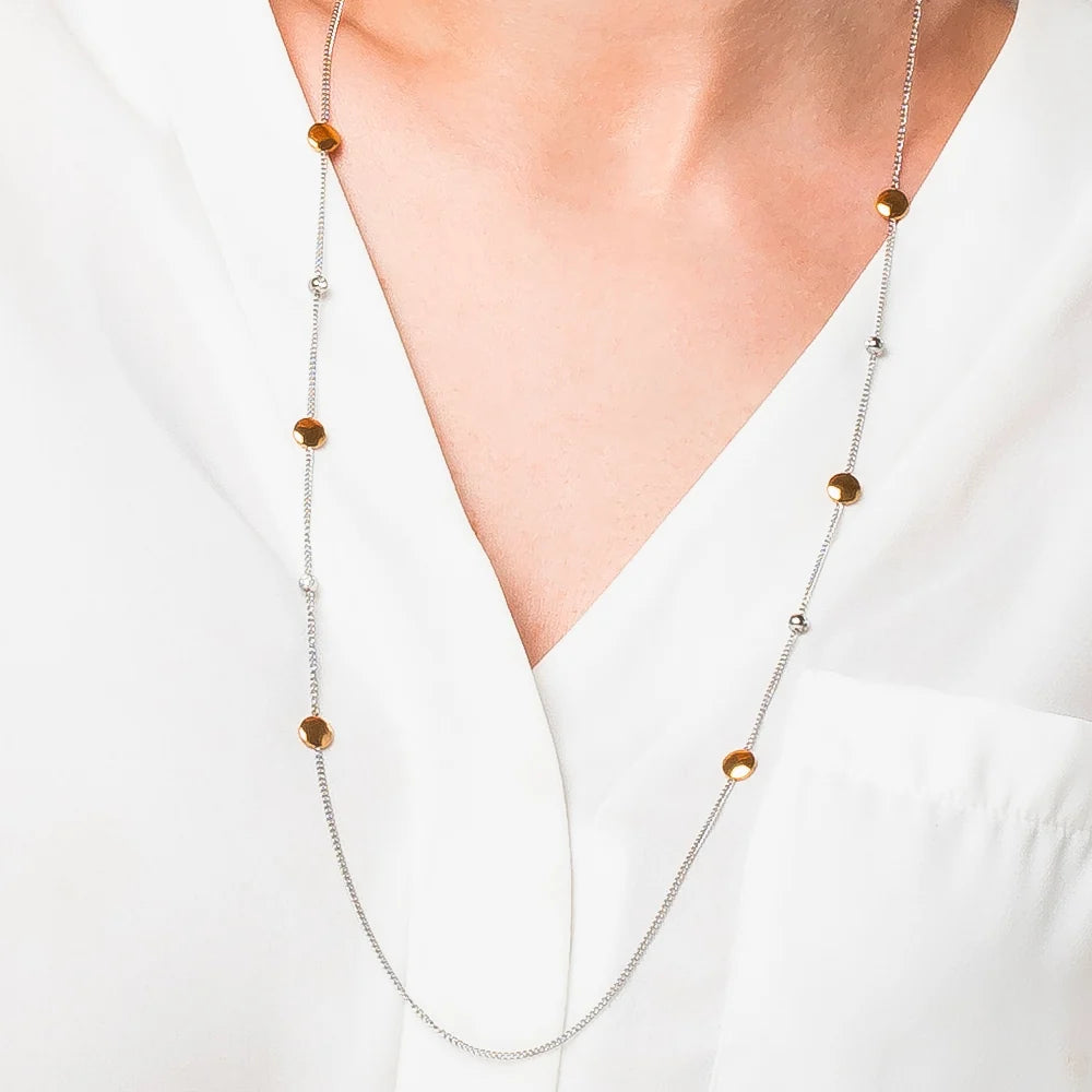 Collana Luca Barra Acciao Con Dischetti Pvd Oro e Cristalli
