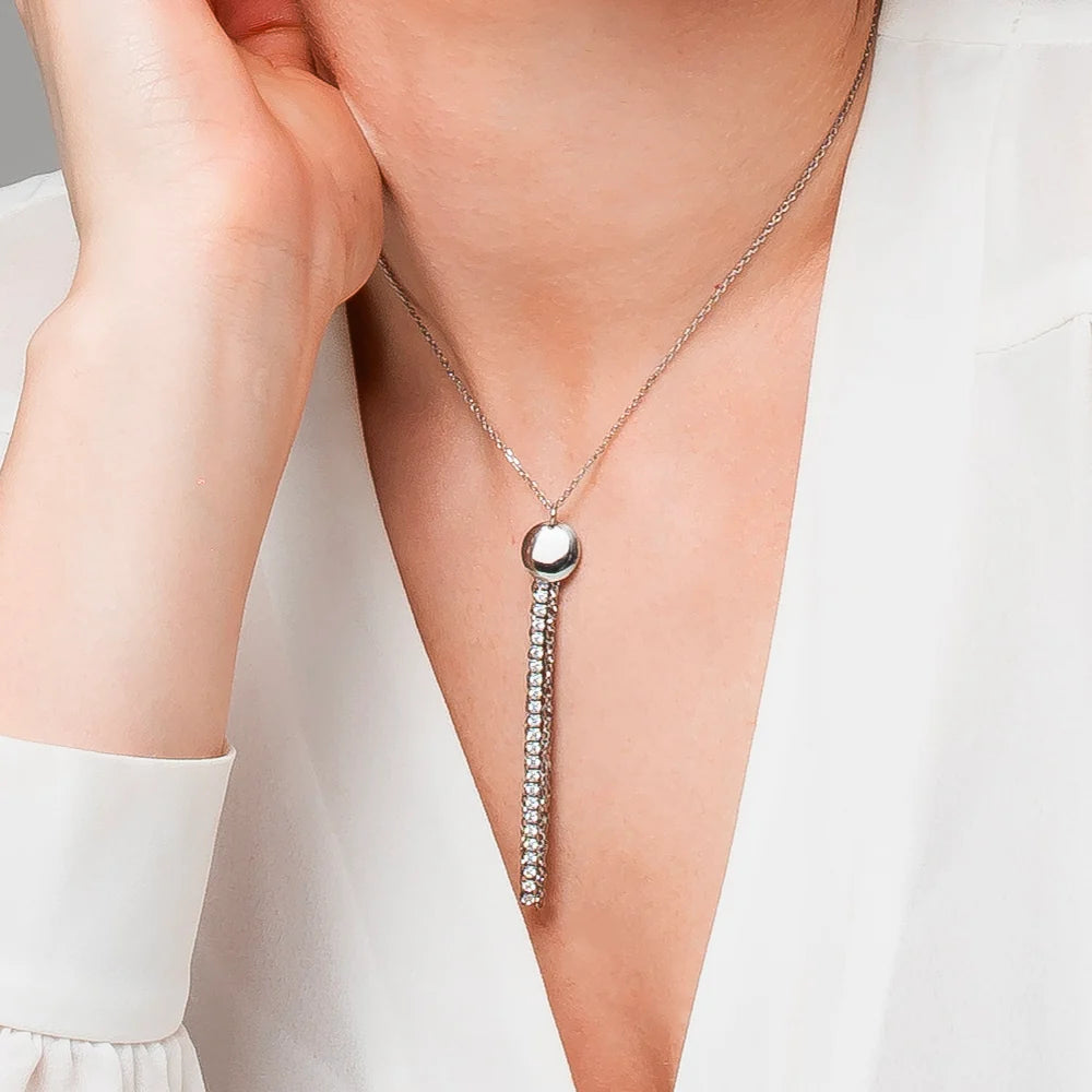 Collana Luca Barra Acciao Con Pendente Frange in Acciaio e Cristalli