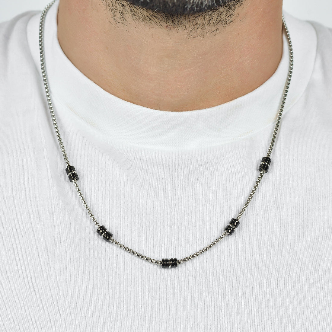 Collana Uomo Luca Barra Acciaio Centrale Bussolotti Pvd Nero/Acciaio