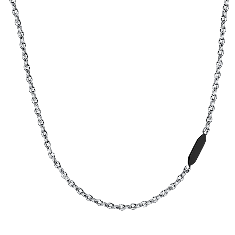 Collana Uomo Luca Barra Acciaio Catena Maglia Marinara Bombata Con Piastrina Pvd Nero