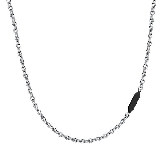 Collana Uomo Luca Barra Acciaio Catena Maglia Marinara Bombata Con Piastrina Pvd Nero