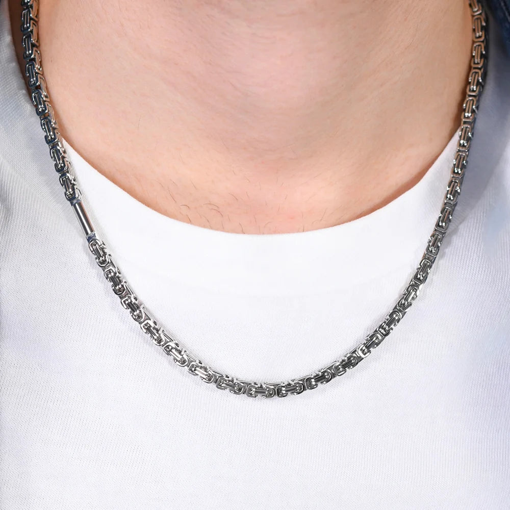 Collana Uomo Luca Barra Acciaio Catena A Maglia Intrecciata Con Elemento Cilindrico