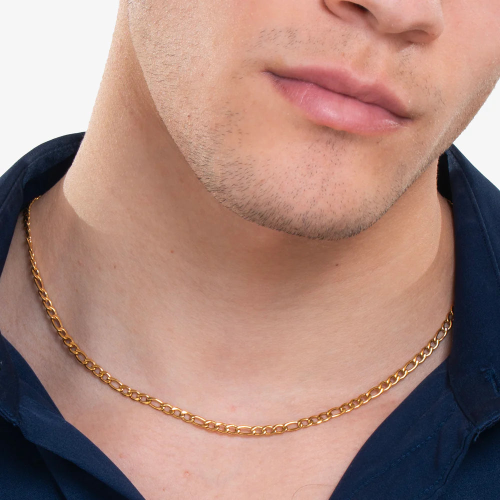 Collana Uomo Luca Barra Acciaio Pvd Oro Catena Maglia Figaro