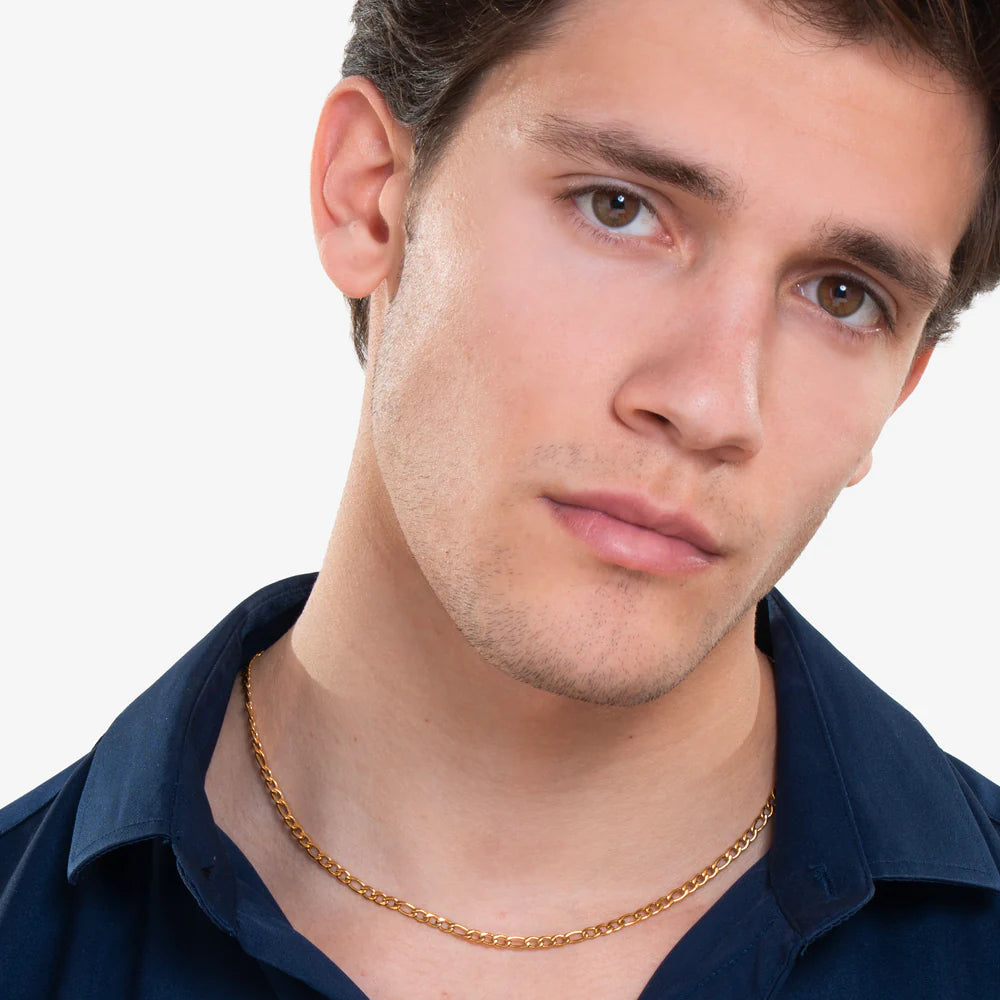 Collana Uomo Luca Barra Acciaio Pvd Oro Catena Maglia Figaro