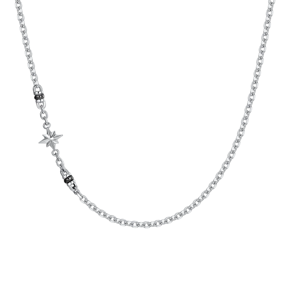 Collana Girocollo Luca Barra Uomo Acciaio Elementi Pvd Nero e Rosa Dei Venti