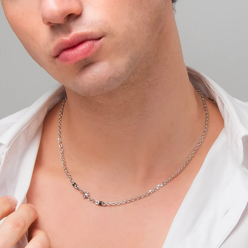 Collana Girocollo Luca Barra Uomo Acciaio Elementi Pvd Nero e Rosa Dei Venti
