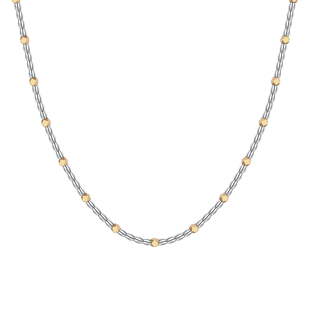 Collana Uomo Luca Barra Acciaio Maglia Chicchi Di Riso Con Ematite Pvd Oro