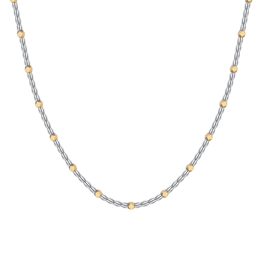 Collana Uomo Luca Barra Acciaio Maglia Chicchi Di Riso Con Ematite Pvd Oro