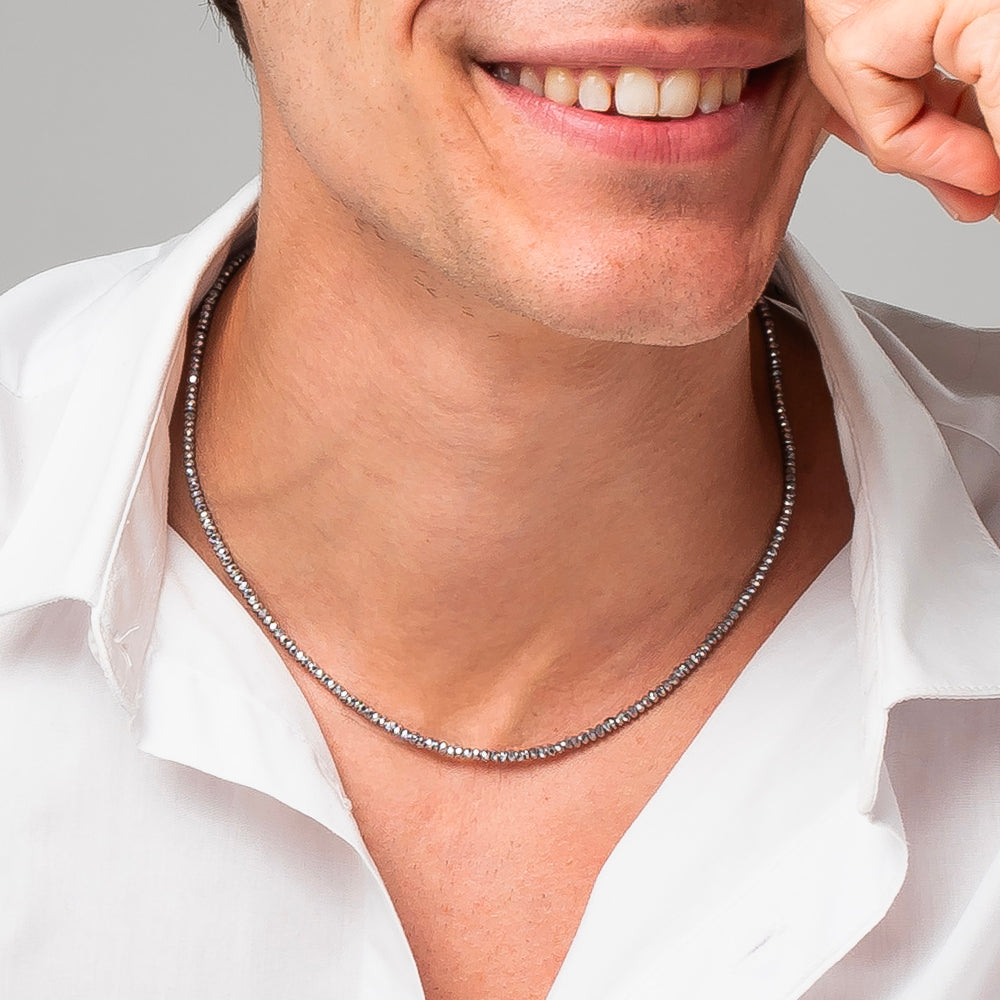 Collana Uomo Luca Barra Acciaio Ed Ematite Sfaccettata Silver