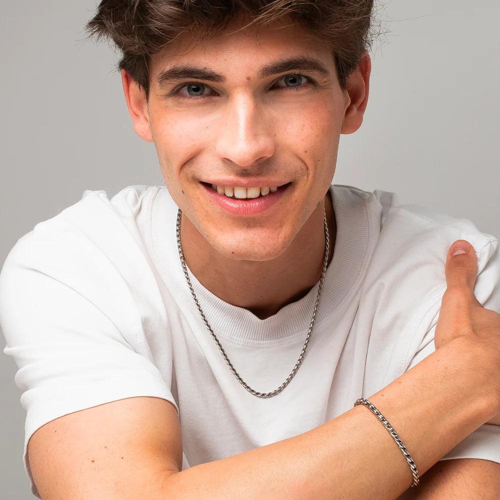 Collana Uomo Luca Barra Acciaio Catena Intrecciata