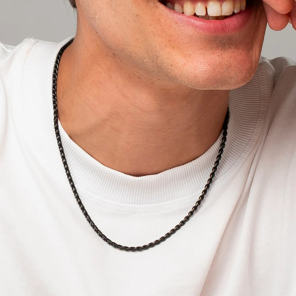 Collana Uomo Luca Barra Pvd Nero Catena Intrecciata