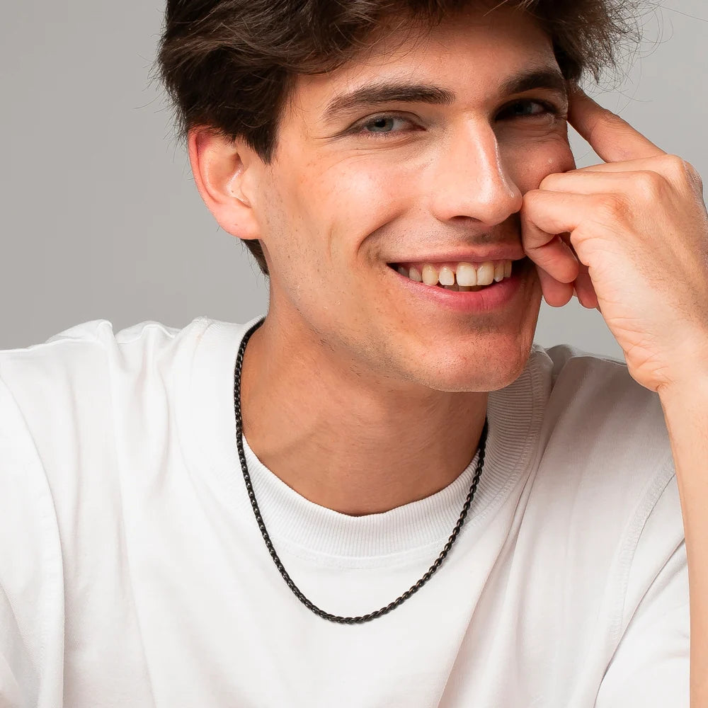 Collana Uomo Luca Barra Pvd Nero Catena Intrecciata