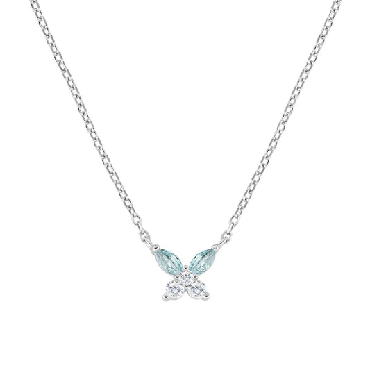 Collana Amen Fiori Argento Pendente Farfalla Zirconi Blu London/Bianchi