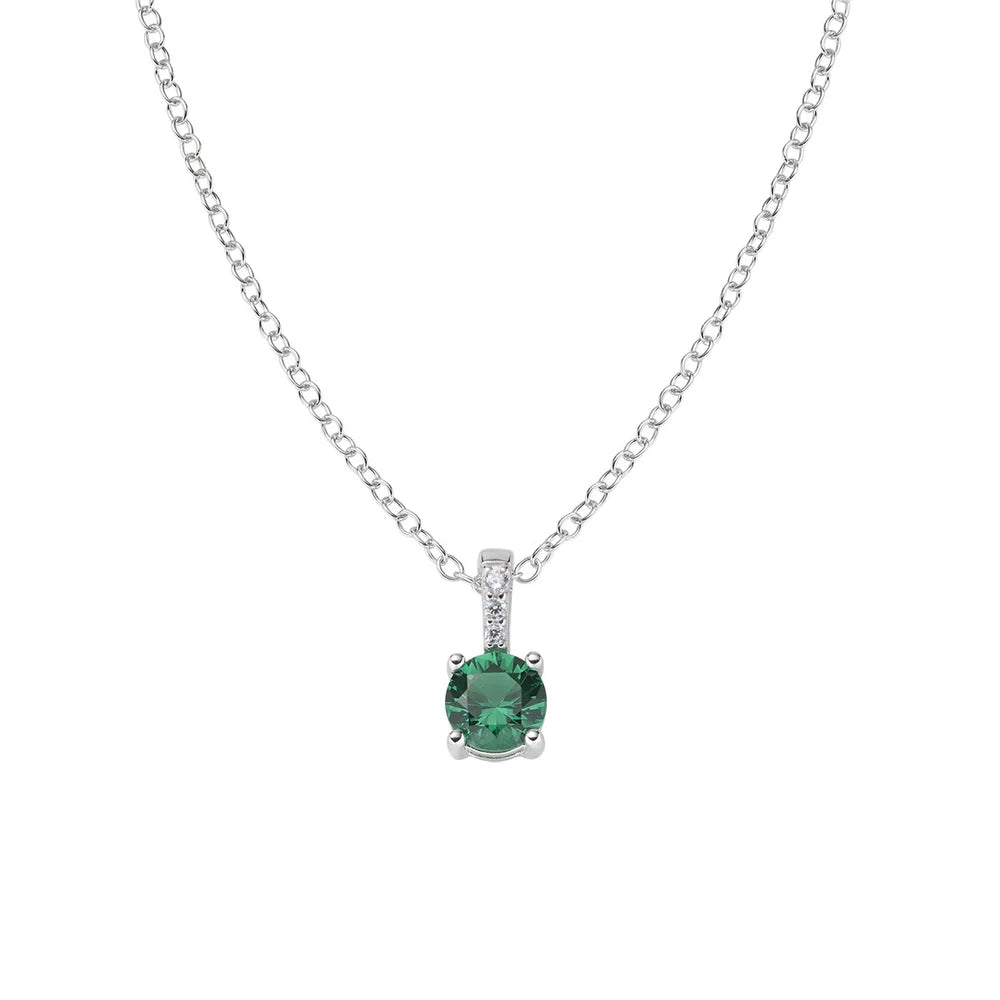 Collana Amen Lady Argento Pendente Punto Luce Zircone Verde Contromaglia Zirconi