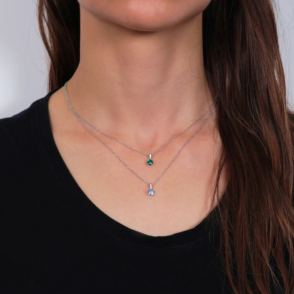 Collana Amen Lady Argento Pendente Punto Luce Zircone Verde Contromaglia Zirconi
