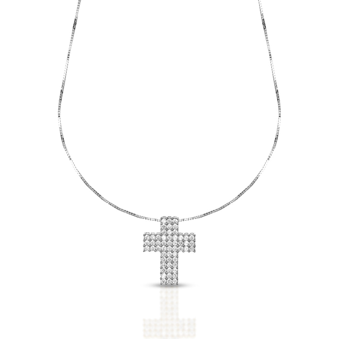 Collana Dana Prisma Unisex Oro Bianco 9 Kt Croce e Pietra Bianca
