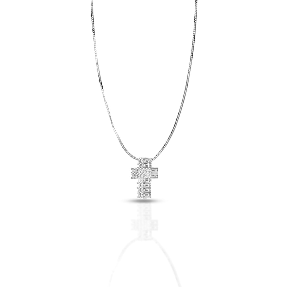Collana Dana Petit Oro Bianco 9 Kt con Pendente Croce Mattoncino Con Zirconi