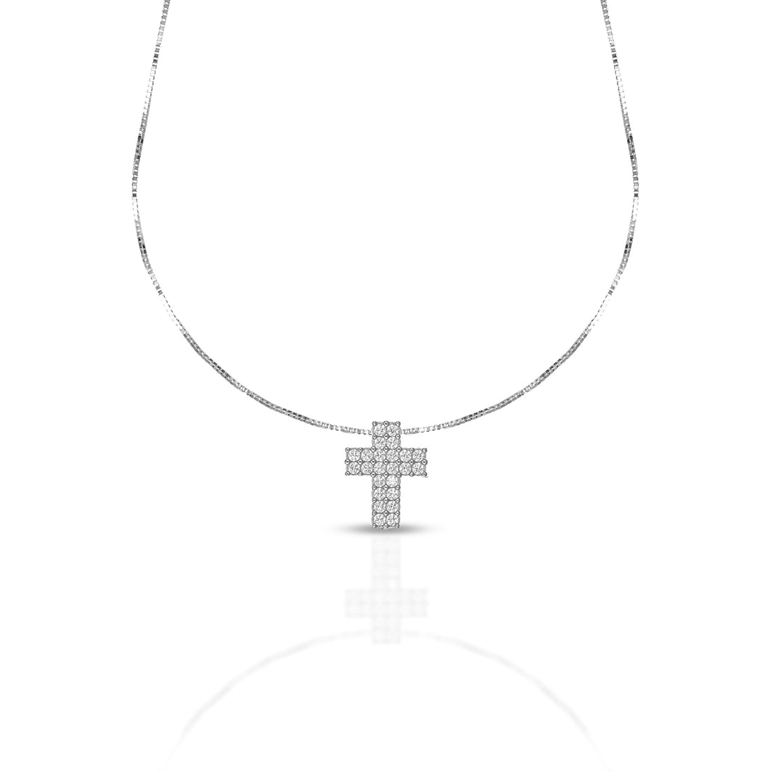 Collana Dana Petit Oro Bianco 9 Kt con Pendente Croce Mattoncino Con Zirconi