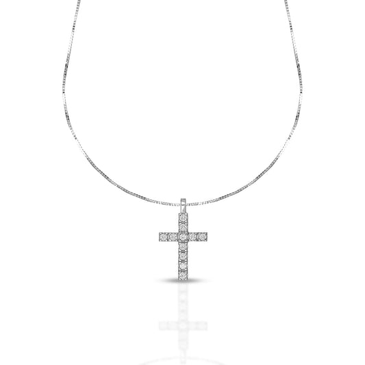 Collana Dana Prisma Unisex Oro Bianco 9 Kt Pendente Croce Tennis Mini Con Zirconi
