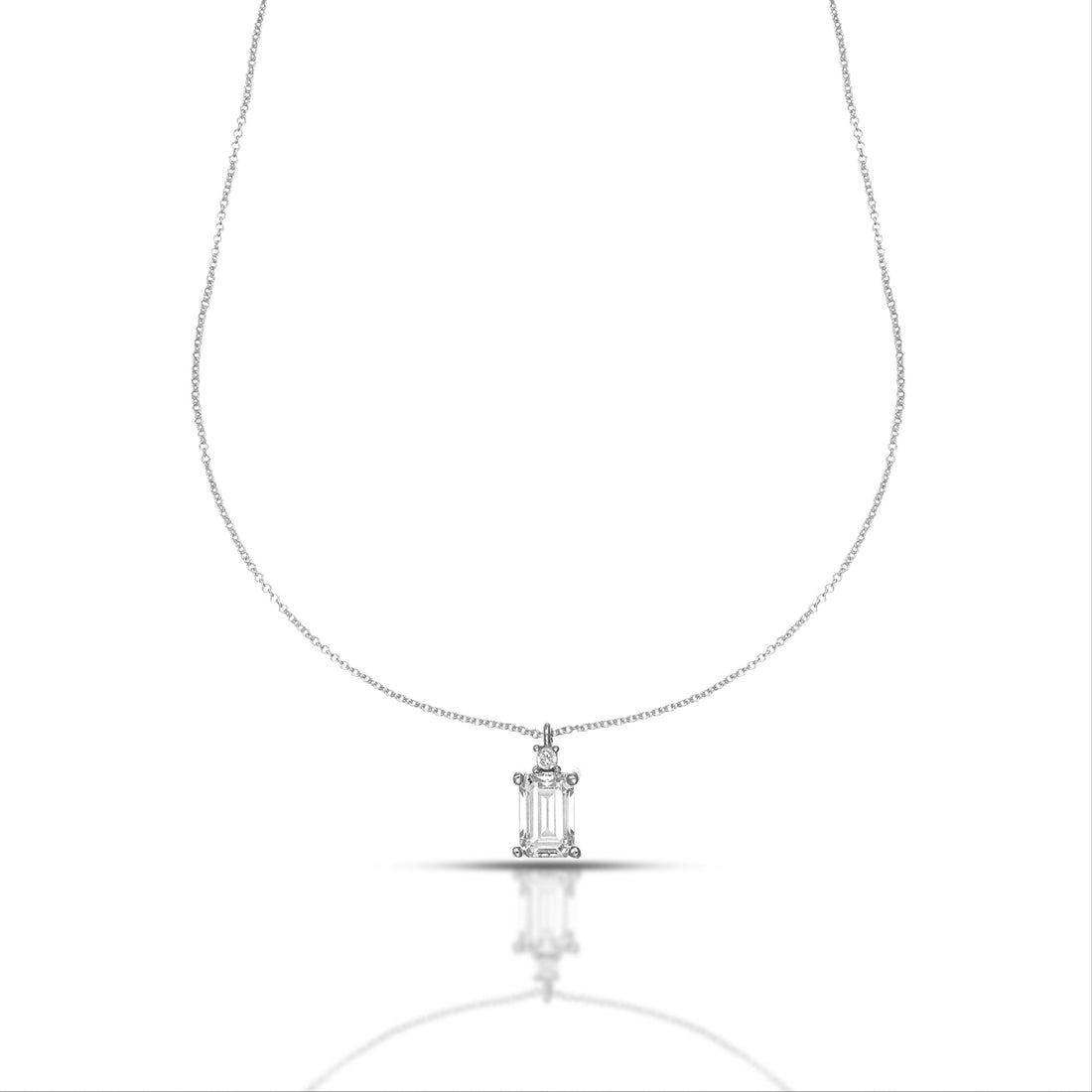 Collana Dana Oro Bianco 9 Kt Punto Luce Swarovski Taglio Baguette E Zircone