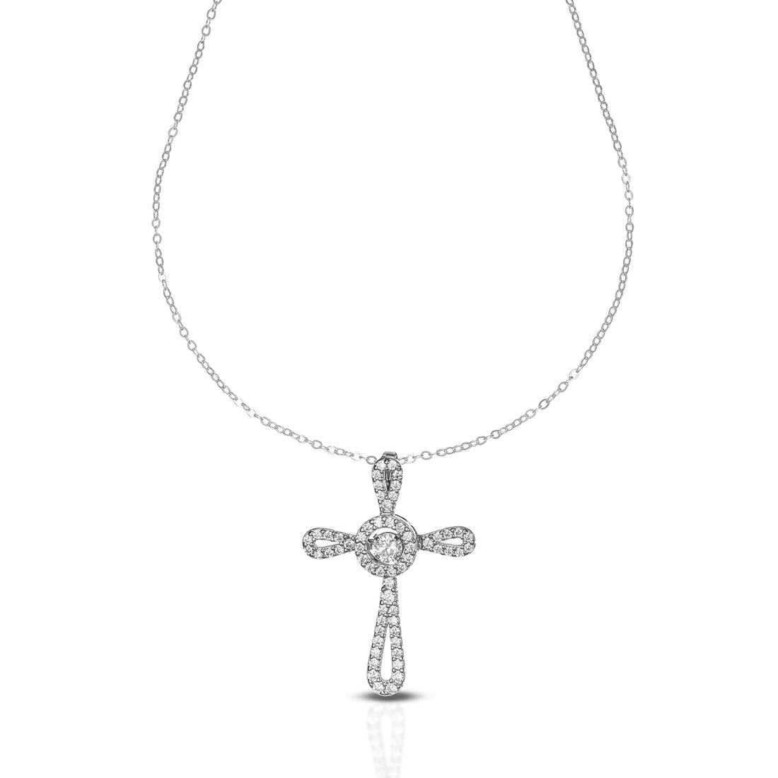 Collana Dana Eternelle Oro Giallo 9 Kt Croce Pietra Bianca Zirconi Bianchi