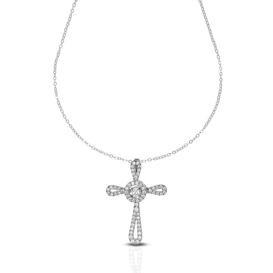 Collana Dana Eternelle Oro Giallo 9 Kt Croce Pietra Bianca Zirconi Bianchi