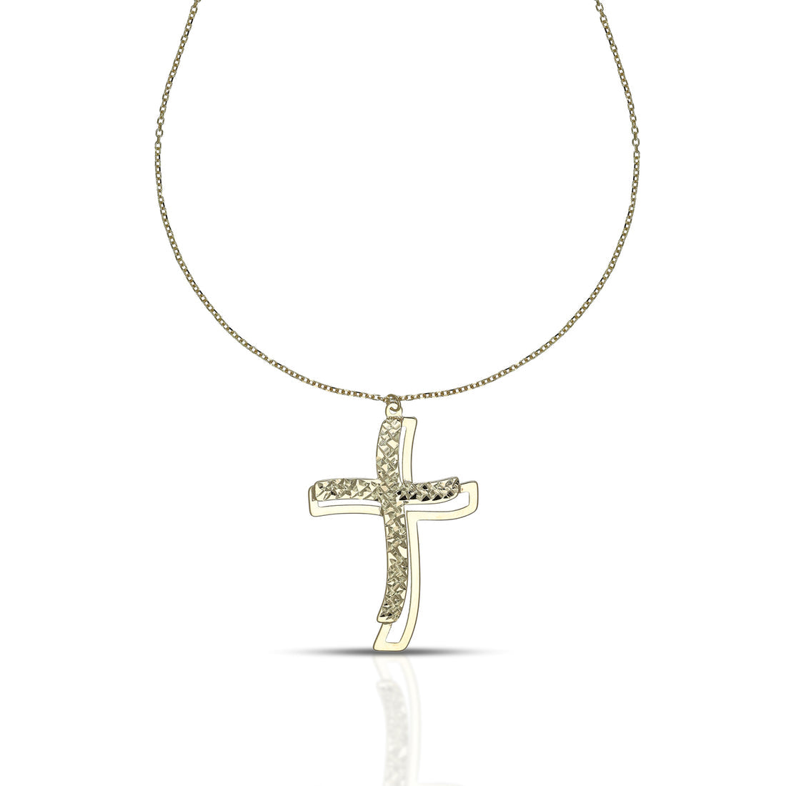 Collana Dana Corpus Lux Oro Giallo 9 Kt Croce Curva Stilizzata Finitura Lucida e Diamantata