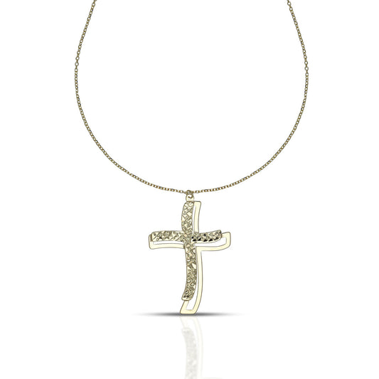 Collana Dana Corpus Lux Oro Giallo 9 Kt Croce Curva Stilizzata Finitura Lucida e Diamantata