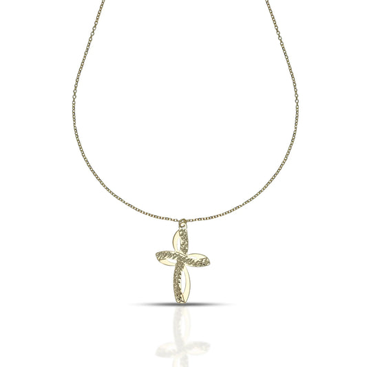 Collana Dana Corpus Lux Oro Giallo 9 Kt con Pendente Croce Lavorazione Diamantata