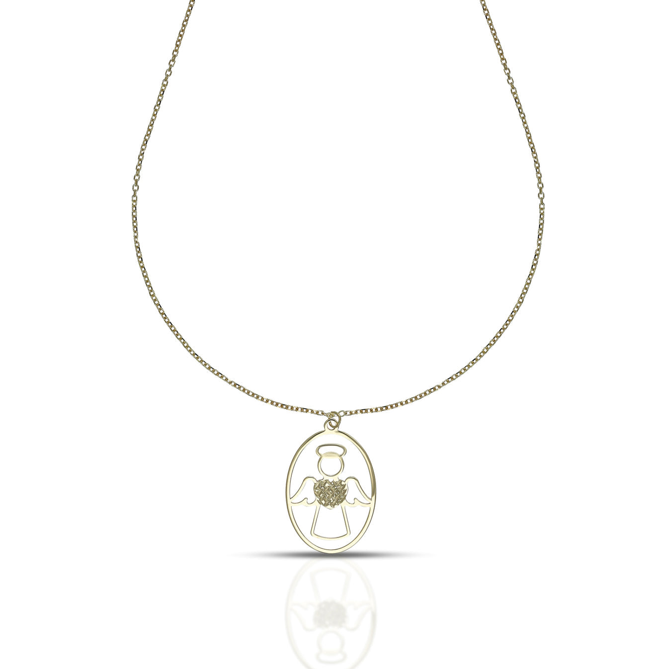 Collana Dana Custos Animae Oro Giallo 9 Kt Pendente Ovale Angelo Cuore Diamantato