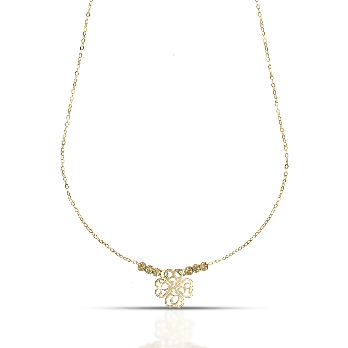 Collana Dana Wishes Oro Giallo 9 Kt Con Centrale Quadrifoglio Traforato E Sferette Sfaccettate