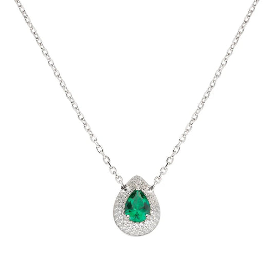 Collana Amen Diamond Argento Goccia D'amore Zirconi Centrale Verde